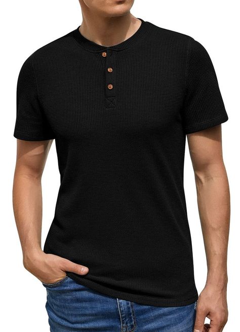 Men's Short Sleeve Waffle Henley Casual Henley T-Shirts for Men Mens Long Sleeve T Shirt, Waffle Henley, Polo Shirt Brands, Tops For Men, Men's Long Sleeve T-shirt, School Photos, Men's Suits, Henley Shirts, Men Short Sleeve