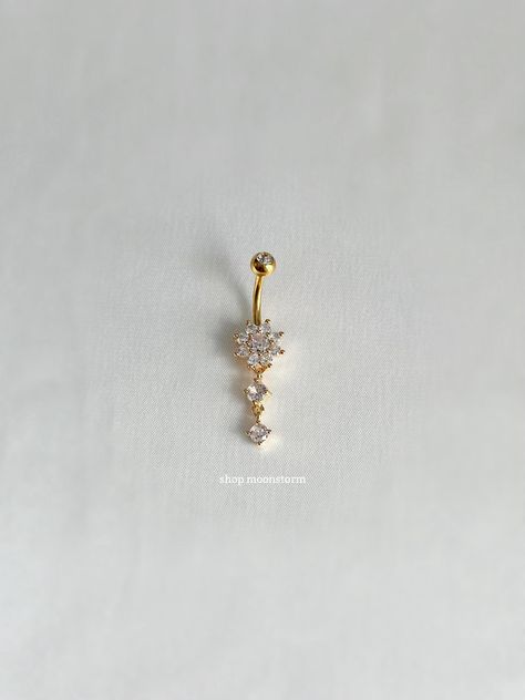 - 14g - 10mm bar - Surgical steel bar - Cubic zirconia stones Gold Dangle Belly Ring, Stomach Piercings Belly Rings, Dainty Belly Button Piercing, Belly Button Piercing Gold, Summer Belly Rings, Gold Belly Piercing, Gold Belly Button Piercing, Gold Belly Rings, Naval Piercing