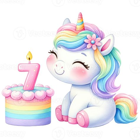 Rainbow Cake Illustration, Candle For Birthday, Cake Number, Canvas Painting Projects, Rainbow Unicorn Cake, Baby Disney Characters, Cake Illustration, Unicorn Birthday Cake, Unicorn Pictures