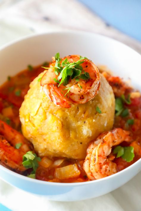 Creole Shrimp Mofongo Recipe - main dishes #maindishes Mofongo Recipes, Creole Stew, Shrimp Mofongo, Mofongo Recipe, Creole Shrimp, Mashed Plantains, Creole Sauce, Carribean Food, Viral Recipes