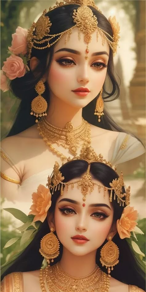 Goddess Radha, Persona Anime, Indian Women Painting, Indian Goddess, Hinduism Art, Goddess Artwork, Ganesha Pictures, Radha Rani, Indian Aesthetic