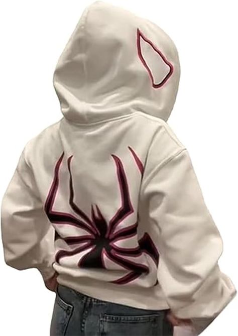 Agaster Women Men Oversized Harajuku Y2K Spider Graphic Hoodie Long Sleeve Full Zipper Jacket Coat Casual E Girl White at Amazon Women’s Clothing store Gothic Jackets, Hallowen Costume, Eye Print, Y2k Hoodie, Grunge Vintage, Harajuku Streetwear, Sweatshirt Zipper, Looks Black, Winter Hoodies