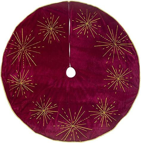 Amazon.com: Christmas Tree Skirt Holiday Decor - Red Velvet with Gold Glitter Starbursts - 48 Inch Diameter : Home & Kitchen Silver Tree Skirt, Fur Christmas Tree Skirt, Faux Fur Christmas Tree, Knitted Christmas Tree, Fur Christmas Tree, White Tree Skirt, Diy Christmas Tree Skirt, Holiday Tree Skirts, Luxury Christmas Tree