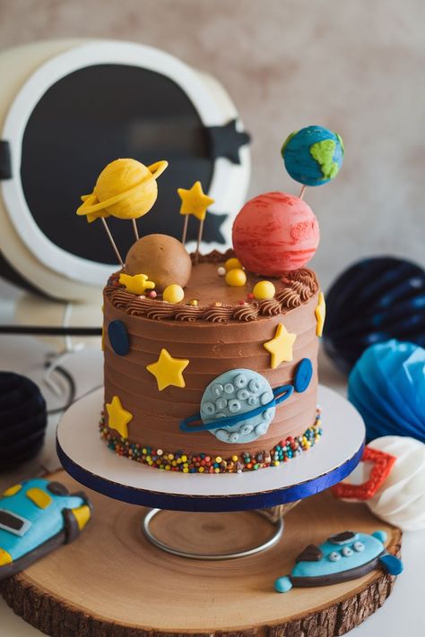 25+ Space Cake Design Ideas to Elevate Your Dessert Game Space Cake Ideas, Cosmic Cake, Space Birthday Cake, Space Theme Party Decorations, Rocket Ship Cakes, Solar System Cake, Rocket Cake, Planet Party, Planet Cake