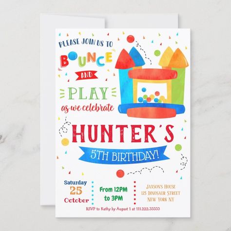 Bounce House Birthday Party Invitations  Zazzle Bouncy House Birthday Party, Bounce House Birthday Party, House Birthday Party, Bounce House Birthday, Bouncy House, Dinosaur Birthday Invitations, Bounce House, Invitation Card Design, Invitation Sizes