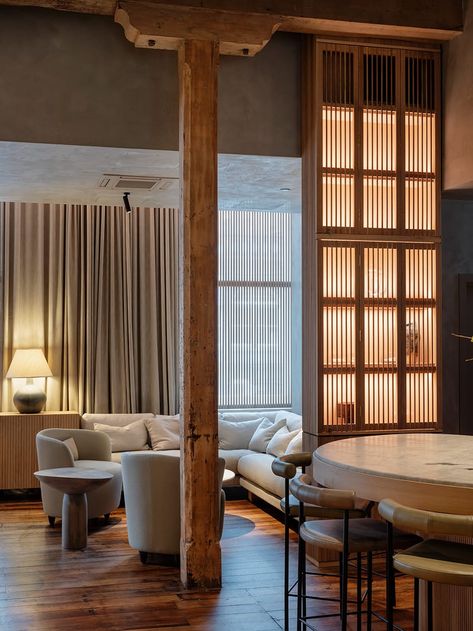 The Libraries at The Hotel Britomart - homestyle magazine Hotel Britomart, Hotel Library, Timber Beams, Function Room, Private Dining Room, Old Bricks, Private Dining, Exposed Brick, Hotels Design