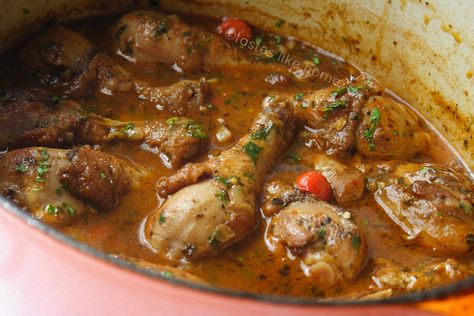 Certain dishes set you at ease, and speak to the soul. This stew is one of them. Seasoned chicken is slow-cooked until it is full of color and flavor. Stewed Chicken, Trini Food, Chicken Leg Recipes, Stew Chicken Recipe, Chicken Stew, Chicken Legs, Caribbean Recipes, Chicken Dishes Recipes, Chicken Seasoning