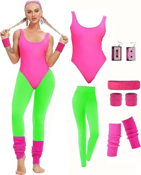 80s Fitness Outfit, 80s Neon Outfit, 80s Outfits Women, 80s Workout Costume, 80s Workout Clothes, Neon Leggings, 80s Workout, Kawaii Clothes Goth, 80s Costume