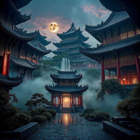 Chinese Palace Fantasy Art, Japanese Palace, Fancy Places, Rose Glasses, Main Aesthetic, Fantasy Castles, Chinese Palace, Super Club, Video Game Ideas