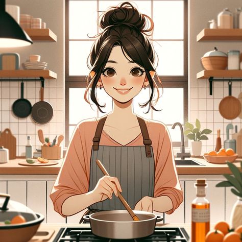 Chef Illustration Drawing, Chef Illustration, Baking Drawing, Instagram Hilight Ideas, Kitchen Background, Girl Cooking, Background Drawing, Galaxy Painting, Painting Of Girl