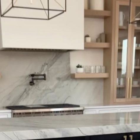 Ashley Chapman | Iris Acres Farm on Instagram: "Here are all the details👇🏻 ISLANDS & BACKSPLASH + Honed Zermatt Quartzite + Countertops have a 3.5 inch miter + Waterfall island is 9’3x3 and large island is 9’3x4 + It took three slabs for these areas (and we really needed 4, but that is a story for another day) + This material has to be resealed annually SURROUNDS + White Zen Quartz + Man made and more affordable than natural stone + We used a total of 9 slabs of this throughout the house + Lo Waterfall Island, Quartzite Countertops, Zermatt, August 11, Another Day, The Details, Backsplash, Natural Stone, Countertops