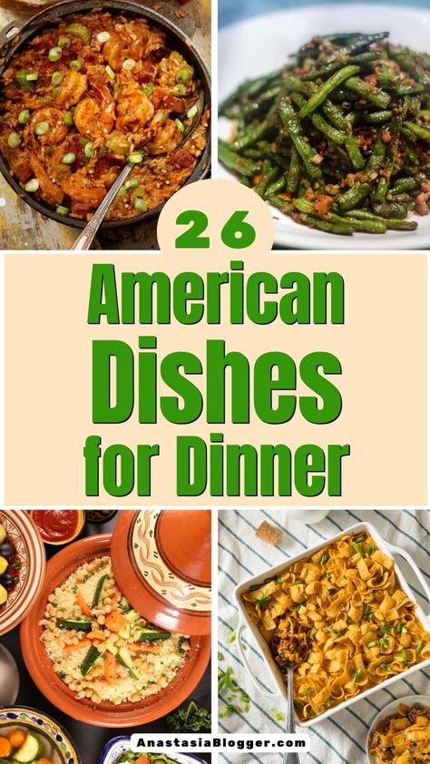 American Food for Lunch and Dinner All American Meals, American Meals Dinners, American Salad Recipe, Classic American Food Recipes, American Dishes Classic, Traditional American Recipes, All American Dinner Ideas, Usa Food Recipes, American Recipes Classic