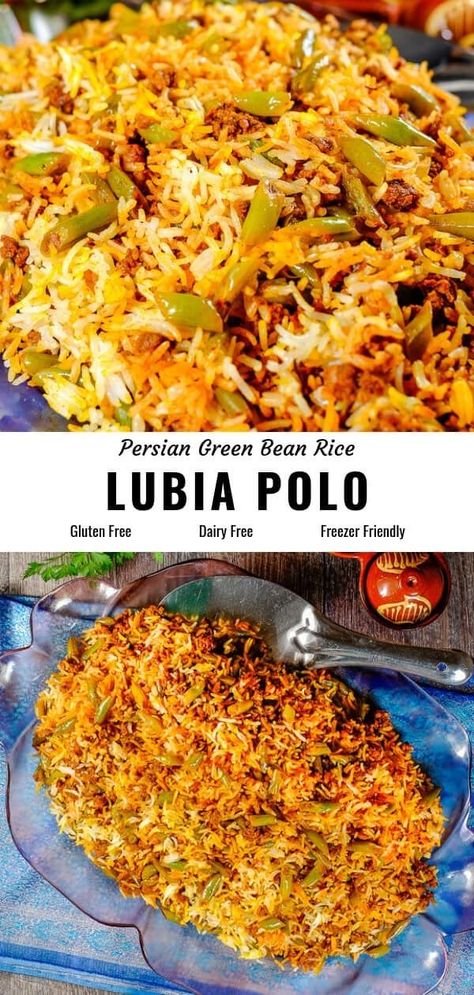 Persian Lubia Polo, Persian Dinner Recipes, Easy Persian Recipes, Persian Meals, Rice With Green Beans, Dessert Indian, Food Arabic, Bean Rice, Affordable Recipes