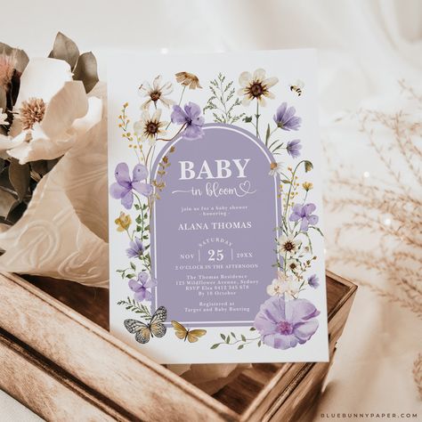 Purple Wildflower Baby in Bloom Invitation Muted Lavender Boho Baby Shower Invite Garden Flower Butterfly EDITABLE TEMPLATE Download FLO32 Baby In Bloom Invitation, Muted Lavender, Purple Wildflowers, Baby In Bloom, Australia Photos, Wildflower Garden, Blue Bunny, Flower Butterfly, Invitation Baby Shower