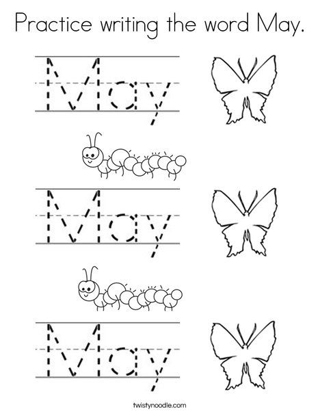 Practice writing the word May Coloring Page - Twisty Noodle June Worksheets, May Worksheets, May Coloring Pages, Twisty Noodle, Kindergarten Skills, Learning English For Kids, Preschool Writing, Learning Worksheets, Pre K Activities