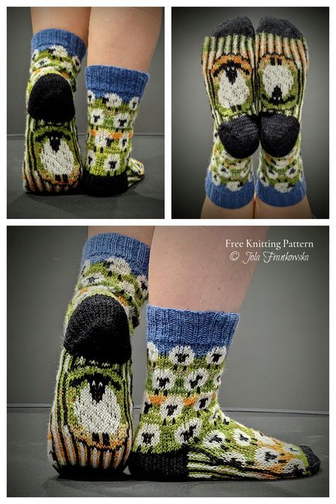 Sheep Socks Knitting Pattern, Fair Isle Socks Pattern Free Knitting, Fair Isle Socks Pattern, Knit Socks Free Pattern, Sock Patterns Knitting Free, Sheep Knitting Pattern Free, Socks Knitting Pattern Free, Knitted Sock Patterns, Knitted Socks Pattern