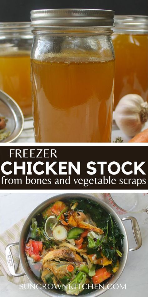 A pot of chicken bones and vegetable scraps to make jars of freezer chicken stock. Chicken Stock From Bones, Sweet Italian Sausage Recipes, Chicken Bone Broth Recipe, Make Chicken Broth, Chicken Broth Recipes, Stock Recipes, Vegetable Scraps, Homemade Chicken Stock, Bone Broth Recipe