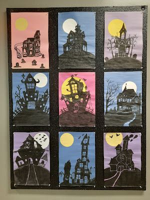 a faithful attempt: Haunted House Ink Painting Silhouette Haunted House Art Lesson, Haunted House Art For Kids, Haunted House Art Project, Draw A Haunted House, Haunted House Project, Haunted House Art, Haunted House Drawing, Painting Silhouette, Haunted House Craft