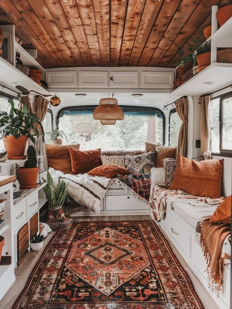 Hippie Camper, Boho Camper, Camper Vintage, Camper Interior Design, Adventure Van, Vintage Camper Remodel, Van Conversion Interior, Caravan Interior, Rv Makeover