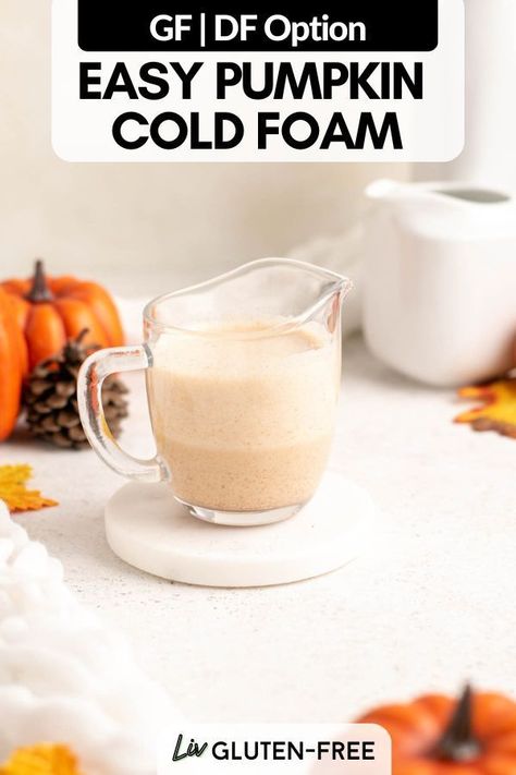 Enjoy the taste of fall with this easy pumpkin cream cold foam recipe. Inspired by the popular Starbucks drink, this version is lightened up with no heavy cream and a dairy-free option, made in just 2 minutes. Pumpkin Cold Foam Starbucks, Cream Cold Foam Recipe, Pumpkin Cream Cold Foam, Cold Foam Recipe, Pumpkin Cold Foam, No Heavy Cream, Foam Recipe, Cream Cold Foam, Cold Foam