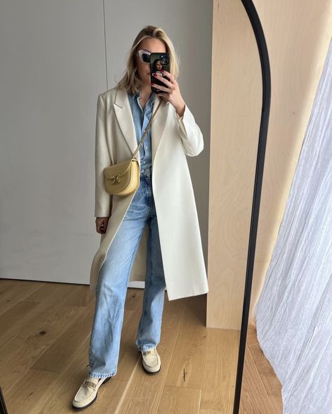 Cream Loafers Outfit Women, Cream Loafers Outfit, Beige Loafers Outfit Women, Beige Loafers Outfit, White Loafers Outfit, Loafers Women Outfit, Loafers Outfit Women, Cream Loafers, White Long Jacket