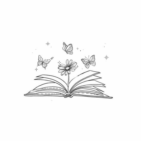 Minimal Book Tattoo Ideas, Open Book Flower Tattoo, Story Of My Life Tattoo, Book Worm Tattoo, Whimsical Writing, Book Inspired Tattoos, Firefly Tattoo, Borboleta Tattoo, Minimal Tattoo Ideas