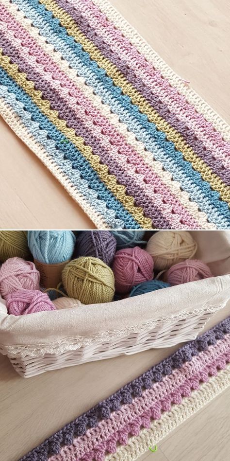 I feel no shame about sharing works in progress, because you can already see and feel the vibe of the finished piece. Crocheter going by the name Montsetricot went for a repeatable sequence of cream, blue, gold and pink in their version of the Cosy Stripe Blanket pattern. I can see this blanket in a nursery, but also as a king-sized bedspread in the romantic bedroom. Lucy of Attic24 came up with the perfect and easy crochet blanket for beginners. Crochet Blanket Colors, Crochet Texture, Blanket Stitches, Crochet Baby Projects, Stitches Pattern, Striped Crochet Blanket, Scrap Yarn Crochet, Stripe Blanket, Crochet Baby Blanket Free Pattern