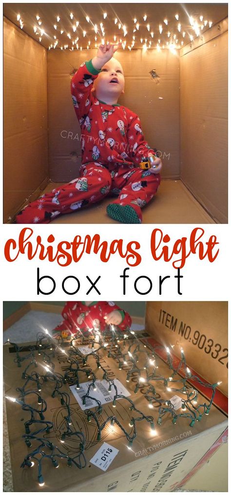 Make a christmas light box fort for the little kids! So easy to make. Great sensory activity to do in the winter time if you have a cardboard box! Box Fort, Advent Calendar Diy, Diy Paper Art, Kids Forts, Christmas Light Installation, Cardboard Box Crafts, Sensory Activity, Christmas Projects Diy, Christmas Light