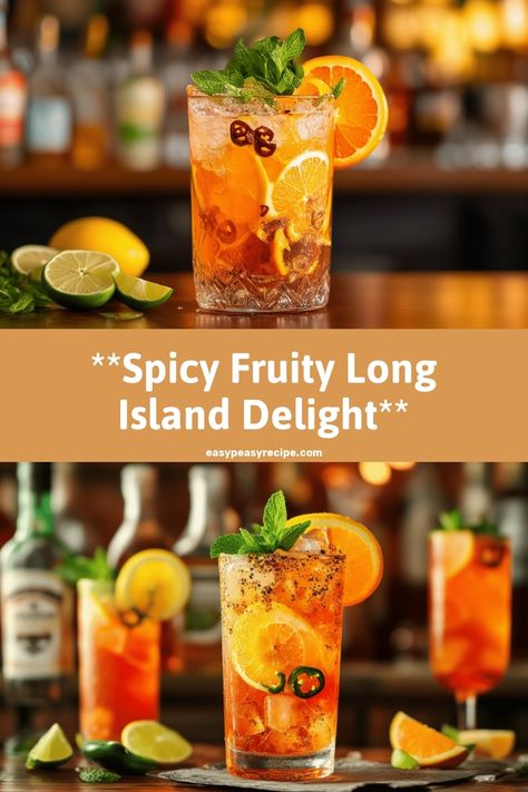 A vibrant Long Island Iced Tea garnished with fresh orange slices, lime, jalapenos, and mint, perfect for spicy and fruity nights. Long Island Iced Tea Aesthetic, Best Long Island Iced Tea Recipe, Long Island Iced Tea Recipe Best, Long Island Iced Tea Recipe, Quick Sweets, Iced Tea Recipe, Peach Vodka, Women In Their 30s, Easy Zucchini Recipes