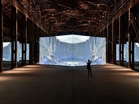 The Man Who Turns Buildings Into Giant Video Screens | Doug Aitken might be best known for his immersive multimedia installations (like this one, Altered Earth), but one of his most recent projects is as old-school as it gets: A book.  Herve Hote  | WIRED.com Projection Room, Screen Installation, Video Installation Art, Tv Screen, Media Art, Multimedia Art, Projection Installation, Projection Screens, New Media Art