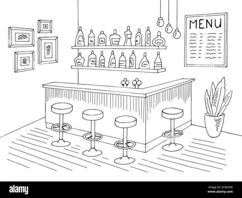 Bar Drawing, Baby Boy Background, Restaurant Plan, Sketch Background, Cafe Black, Black And White Instagram, Coffee Shop Interior Design, Interior Design Drawings, Interior Design Sketch