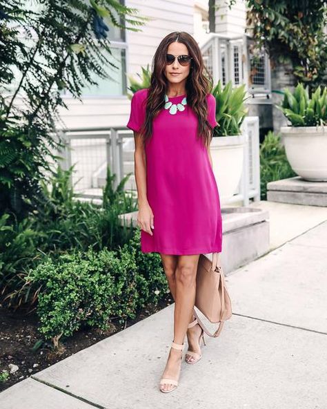 Making Moves Shift Dress - Fuchsia Vestidos Color Fucsia, Fuchsia Dress Outfit, Shift Dress Outfit, Pink Dress Outfits, Work Dresses Outfits, Fuschia Dress, Summer Shift Dress, Magenta Dress, Color Blocking Outfits