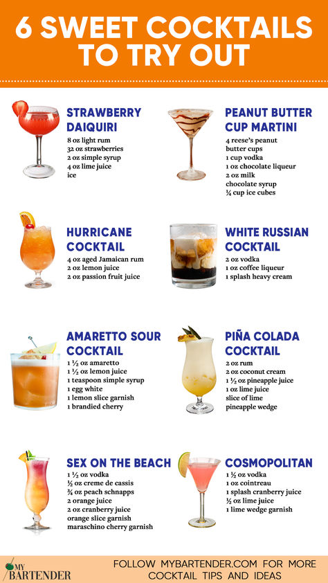 Sweet Cocktails Sweet Cocktail Recipes, Sweet Alcoholic Drinks, Cocktails For Beginners, Bartender Drinks Recipes, Sweet Cocktail, Bartender Drinks, Cocktail Drinks Alcoholic, Passion Fruit Juice, Mixed Drinks Alcohol