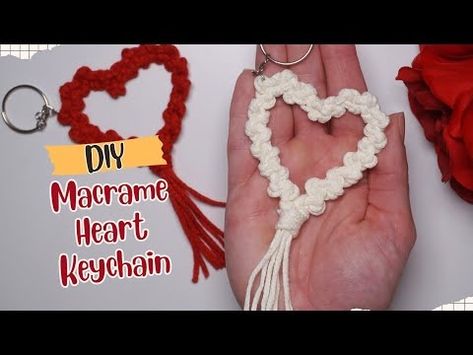 Easy Macrame Patterns, Easiest Macrame, Macrame Heart Keychain, Learn Macrame, Macrame Flowers, Macrame Heart, Easy Macrame, Hanging Diy, Macrame Wall Hanging Diy