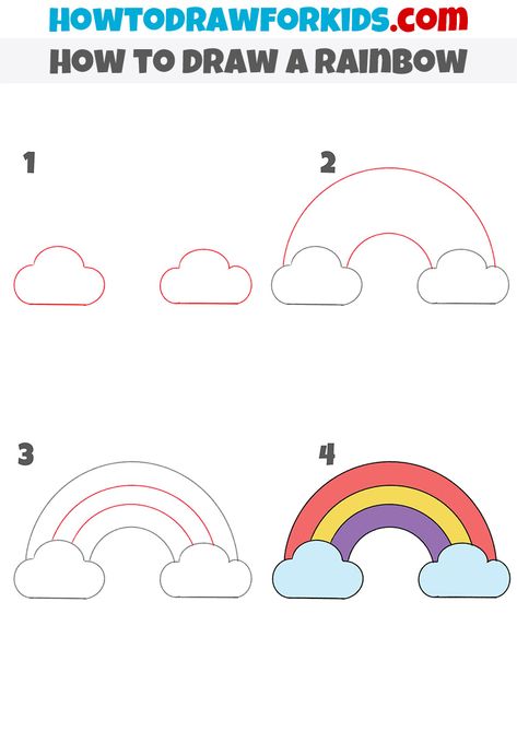 Basic Drawing For Kids Step By Step, How To Draw Rainbow, How To Draw A Rainbow, Rainbow Drawing For Kids, Step By Step Drawing For Kids, How To Draw For Kids, Kids Drawing Easy, Draw A Rainbow, Easy Drawing Ideas For Kids