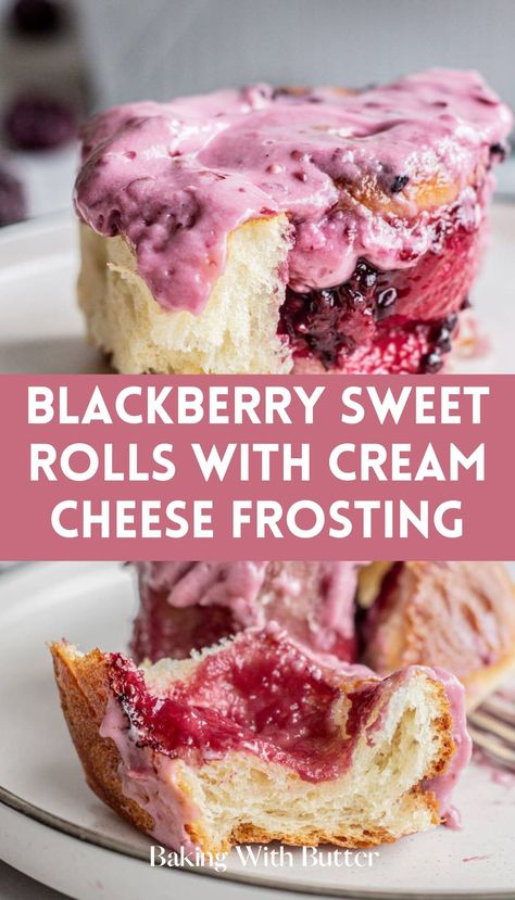 Easy Blackberry Sweet Rolls with Cream Cheese Frosting - simple steps, extraordinary flavor. Blackberry Cream Cheese, Cinnamon Roll Recipe Homemade, Sweet Roll Recipe, Simple Family Meals, Summer Baking, Blackberry Jam, Cinnamon Rolls Homemade, Sweet Rolls, Cinnamon Rolls Recipe