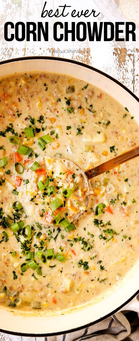 Best Corn Chowder Recipe, Corn Chowder Soup, Chicken Chowder, Chicken Corn Chowder, Corn Chowder Recipe, Carlsbad Cravings, Chowder Soup, Chowder Recipe, Dinner Sandwiches