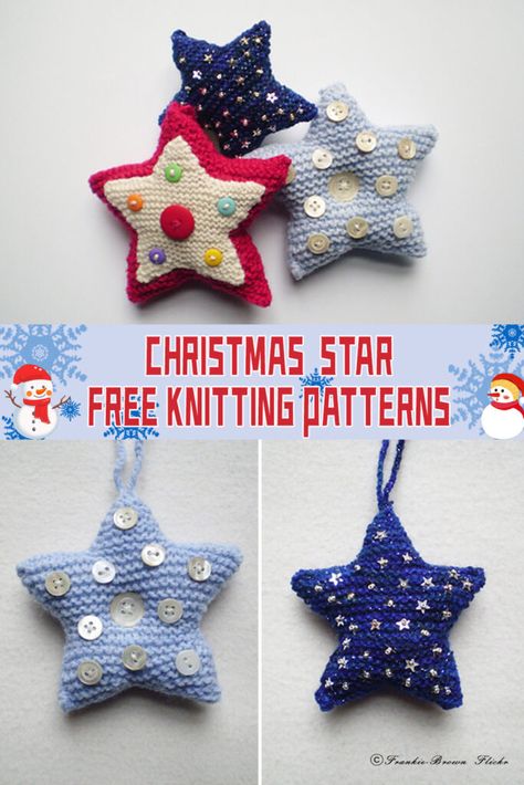 Knitting Star Free Patterns Small Knitted Star Pattern, Star Knitting Patterns Free, Christmas Knitting Patterns Free Angels, Knitted Christmas Decorations Free Patterns, Knitted Stars Free Pattern, Knitted Christmas Ornaments Free Pattern, Knit Ornament Pattern, Knit Christmas Ornaments, Knitted Christmas Decorations