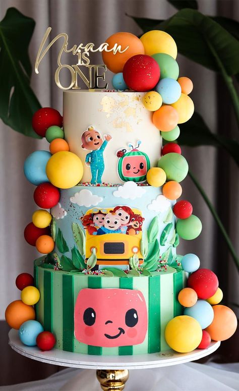 Baby Boy 1st Birthday Cake Ideas, First Birthday Cake Boy Simple, Cocomelon Birthday Cake Boy, Cute First Birthday Cake, Cocomelon Cake Ideas, Cocomelon Party Ideas For Boy, First Birthday Cake Girl, First Birthday Cake Boy, Birthday Cake Pics