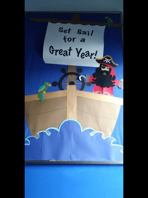 Pirate Themed Bulletin Board Ideas, Ship Bulletin Board Ideas, Pirate Door Decorations Classroom, Pirate Bulletin Board Ideas, Ocean Theme School, Pirate Bulletin Boards, Class Door Decor, Pirate Door, History Classroom Ideas