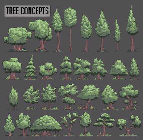 Trees Drawing Tutorial, Cartoon Tree, Drawing Tree, Tree Cartoon, Illustration Tree, Piskel Art, 3d Tree, Concept Art Tutorial, Pixel Art Tutorial