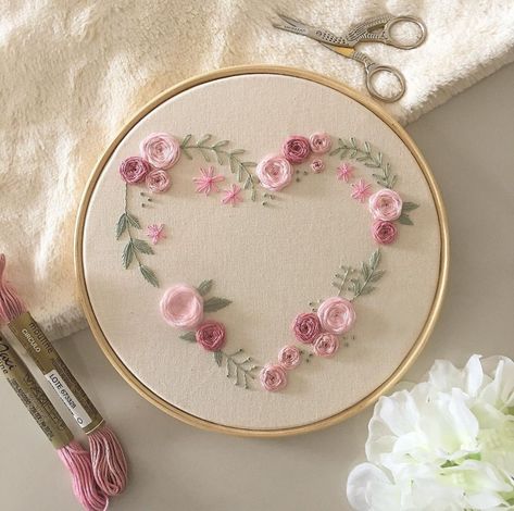 Cross Stitch, Yarn, Embroidery, Flowers, Pink