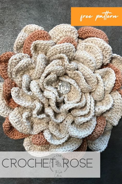 Large Crochet Rose Pattern Free, Large Flower Crochet Pattern, Big Flowers Crochet, Crochet Big Rose Free Pattern, Crochet Flower Wall Hanging Free Pattern, Big Crochet Flowers Free Pattern, Free Crochet Patterns For Big Flowers, Crochet Giant Flower, Big Flower Crochet Pattern