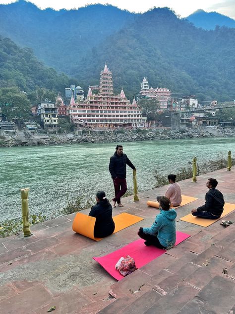 Finding Tranquility at a Yoga Retreat in Rishikesh, India India Yoga Retreat, Rishikesh Aesthetic, Goals Board, Yoga Group, Yoga India, Rishikesh Yoga, Group Yoga, 2025 Goals, Rishikesh India