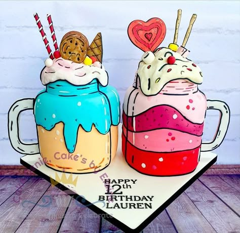 Milkshake Cartoon, Disney Cake Toppers, Cartoon Birthday Cake, Cartoon Cupcakes, Cake 3d, Book Cartoon, Vintage Birthday Cakes, Girly Cakes, Adult Birthday Cakes