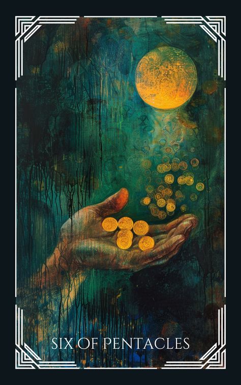 Generosity and charity are at the heart of the Six of Pentacles. Uncover how this card embodies the act of giving and receiving, and the balance of power in relationships. Ideal for insights into financial and social dynamics. Six Of Pentacles Tarot, 6 Of Pentacles, Six Of Pentacles, Social Dynamics, Tarot Interpretation, Pentacles Tarot, Tarot Significado, Pentacles, Tarot Cards Art