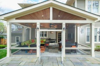 This custom Craftsman style screened room by Design Builders uses our heaters to keep the space both comfortable and beautiful; ready for entertaining year round. #patioheater #patiodecor #design Screened Porch Designs, Porch Addition, Building A Porch, Sunroom Designs, Flagstone Patio, Enclosed Patio, Screened In Patio, Backyard Porch, House With Porch