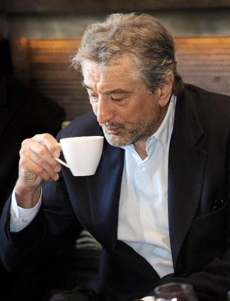 Great Actor Robert De Niro drinking tea  #enjoyingtea #forhealth #teabenefits Sonny Corleone, People Drinking Coffee, Coffee Icon, Marlon Brando, Al Pacino, Catherine Deneuve, Coffee Drinkers, George Clooney, Pop Rock