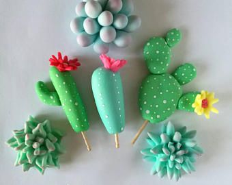 12 Assortment of Fondant Cactus & Succulents for Cakes and Cupcakes Fondant Cactus, Gumpaste Figures, Cupcakes Fondant, Succulent Cake, Cactus Cake, Cactus Party, Cactus Succulents, Cakes And Cupcakes, Tanah Liat