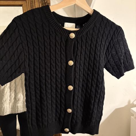 H&m black knitted cardigan with gold buttons #knitwear